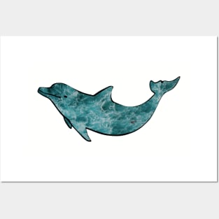 Dolphin ocean waves silhouette - Boho Posters and Art